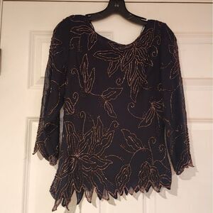Jkara New York vintage black beaded blouse L